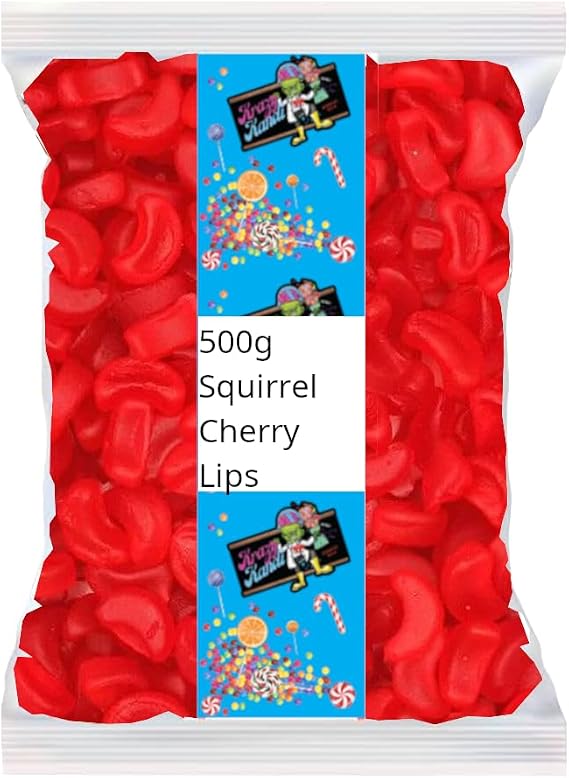 500g Squirrel Cherry Lips Candy - Krazy Kandi Packaging by Valeo - Delicious Cherry Flavor, Bulk Sweets, Perfect for Parties & Sharing!