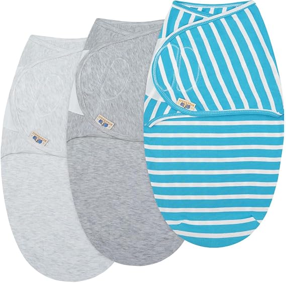 BlueSnail Ultra Soft Newborn Essentials Easy Wrap Swaddle Blankets, Adjustable Baby Cotton Swaddle Wrap (0-3M, 8-13lbs, Blue set)