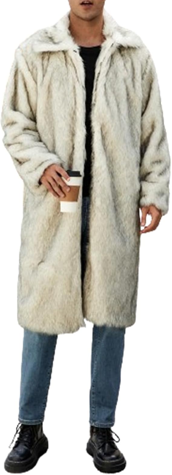 Men Faux Fur Coat 2024 Open Front Warm Winter Thicken Cardigan Overcoat Fluffy Soft Long Parka Jacket Outwear