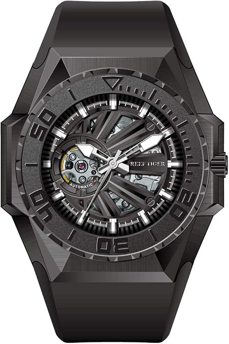 REEF TIGER Men Military Watches Dive Skeleton for Men Automatic Mechanical Watches Rubber Watch RGA6903-S