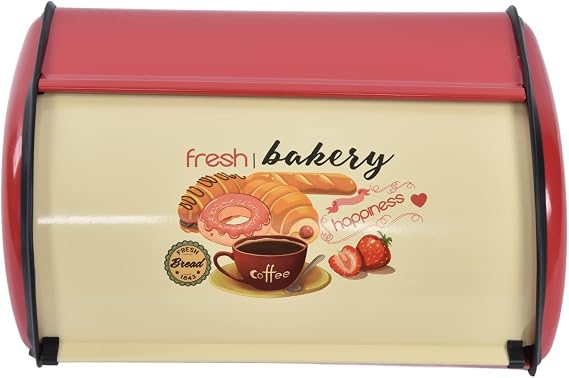 Bread Bin Metal Bread Box Kitchen Food Loaf Storage Countertop Large Capacity Bread Bin Holder Container Kitchen Storage Containers(Red)