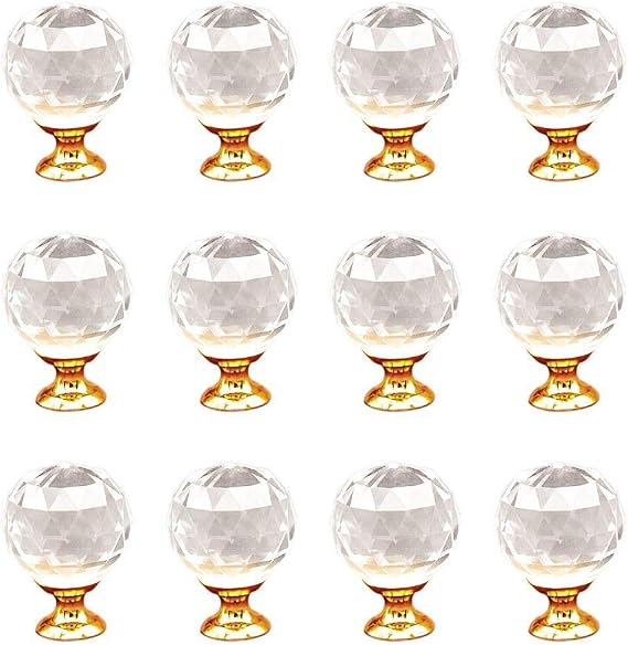 12 pcs Golden Stand K9 Crystal Knobs Cabinet Handle Glass Door Knob Kitchen Wardrobe Pulls Cupboard Hnadles