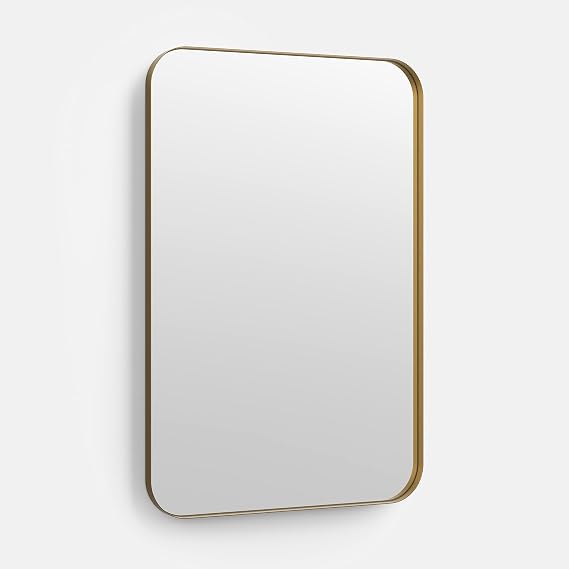 Better Bevel 24" x 36" Gold Metal Framed Mirror | Rectangle Bathroom Wall Mirror | Rounded Corner