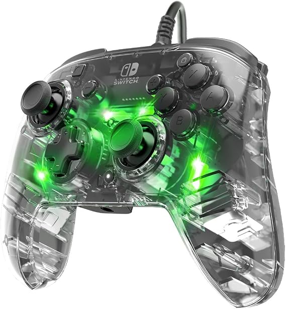 PDP Afterglow Deluxe+ LED Wired Gaming Controller - Licensed by Nintendo for Switch and OLED - RGB Hue Color Lights - See through Gamepad Controller - 3.5 mm Jack - Dual Vibration - Paddle Buttons