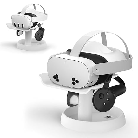 AMVR Stand Holder Compatible with Meta Quest 3s/Quest 3/Vision Pro/Quest 2/Pico 4/for PSVR 2 - Universal VR Headset Display Dock, Stable Bracket Storage Round Base, Mount Install Easy