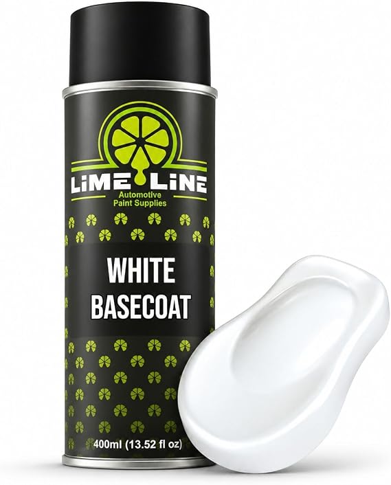 LiME LiNE Premium Automotive Basecoat Aerosol Spray Paint - Fast Drying - Custom Paint, Must Be Clearcoated (White Basecoat)