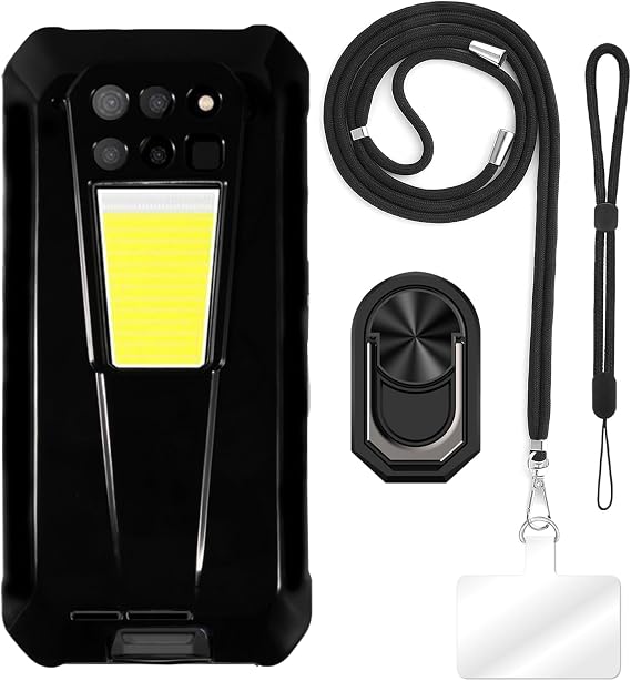 ESCAMOT [4 in 1]Case Compatible with Unihertz 8849 Tank 3 Pro with Lanyard, Wrist Strap and Ring Holder, Protective Cover Anti-Drop Secure Travel Kit (Black+Black Set)