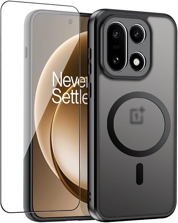 QUIETIP Magnetic Case for OnePlus 15 with Screen Protector,[Compatible with MagSafe] Translucent Matte Drop Protection Cover,Black