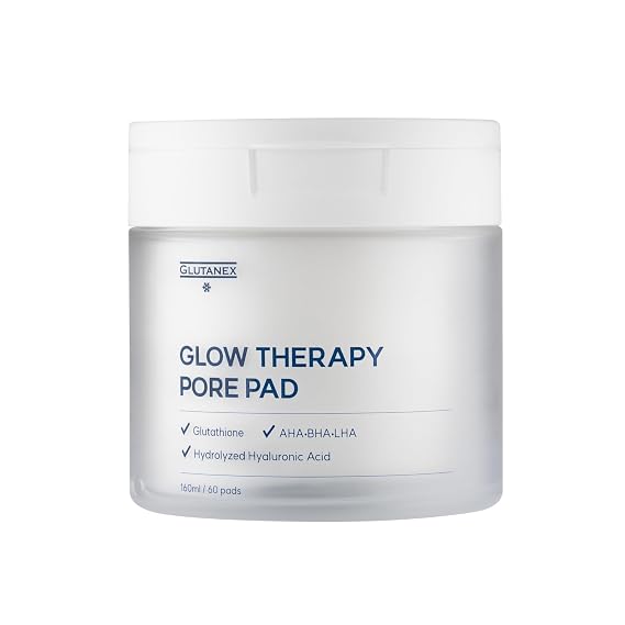 GLUTANEX Glow Therapy Pore Pad (60 Pads) - AHA BHA LHA Triple Exfoliating and Moisturizing Pads with Glutathione