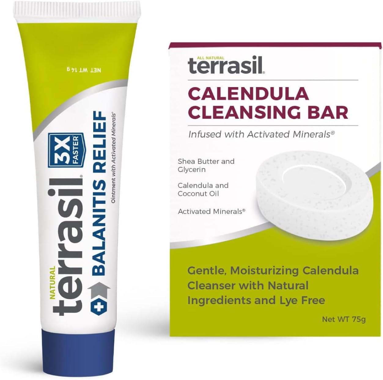 terrasil Balanitis Relief  Calendula Soap 2-Product Kit - Balanitis Treatment for Men, Natural Foreskin Ointment for Itch, Irritation & Redness Symptoms. Dermatologist Tested .5oz Tube  Soap Bar