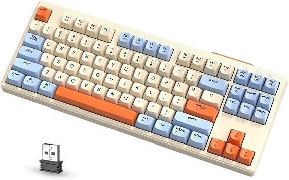 ATTACK SHARK M87 80% Wireless Gaming Keyboard,87 Keys Rainbow Lights TKL Mechanical Feeling SA PBT Keyboard for Mac/Win, BT 5.0/2.4Ghz Dual Mode PC Membrane Keyboards for Office/Gaming-Strawberries