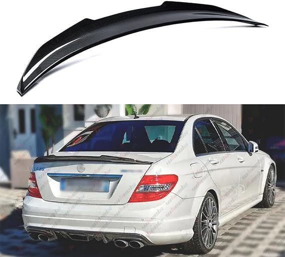 Rear Spoiler Compatible with 2008-2014 Mercedes Benz W204 C-Class, PSM Style Duckbill Fits for C180 C200 C250 C300 C350 C63 AMG, Duckbill Trunk Tail Deck Lid Wing Lip (Carbon Fiber Pattern)