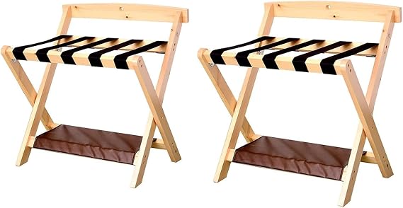 Luggage rack 2-Pack Hotel Luggage Rack - Luggage Stand With Backrest And Shoe Rack Luggage Storage Rack(Wood Color)