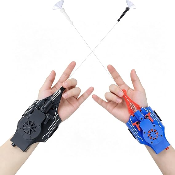 Spider Web Shooters Real(Black and Blue 2pc),Spider Silk Launcher Wrist Toy for Kids, 8 FT Realistic Web Launcher String, Cool Gadgets String Gloves Shooters Toy for Superhero Role-Play