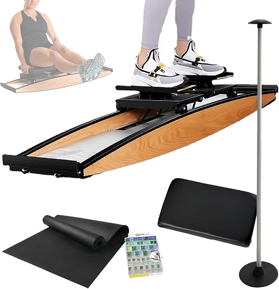 Ski Exercise Machine, Ski Trainer Simulator, 3D Cross Trainer, for Waist, Abdomen and Leg Training, Indoor Ski Simulator with Ski Poles and Mats