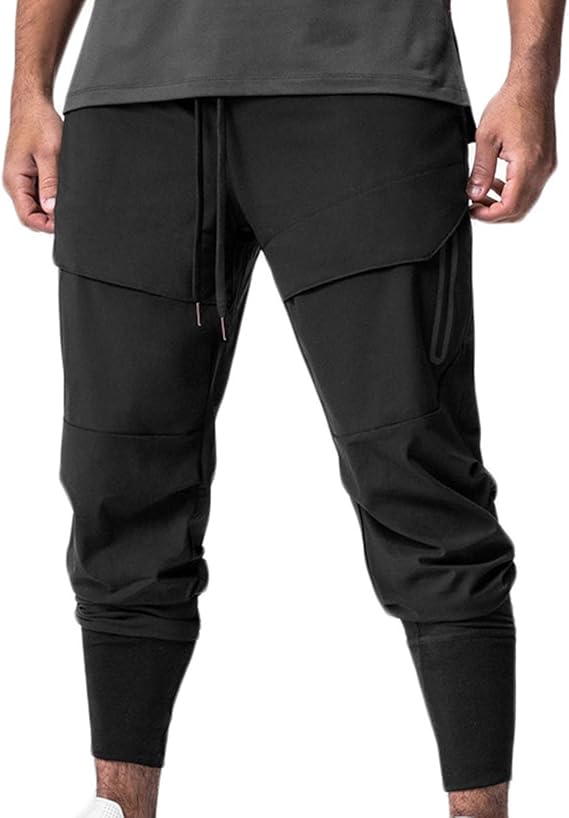 Mens Pants Casual Skinny-Fit Multi Pockets Cargo Pants for Men Fashion Stretch Drawstring Athletic Sweatpants