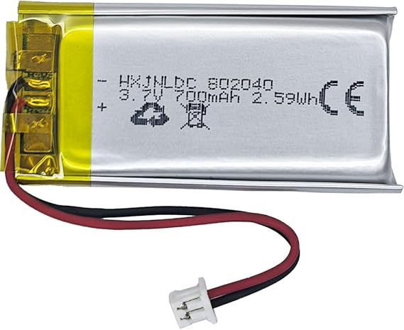 DC 3.7V 700mAh 802040 Rechargeable Lithium Polymer Battery, Suitable for DIY 3.7-5V Electronic Products with Built-in 2-Wire Battery Replacement and LED Lights