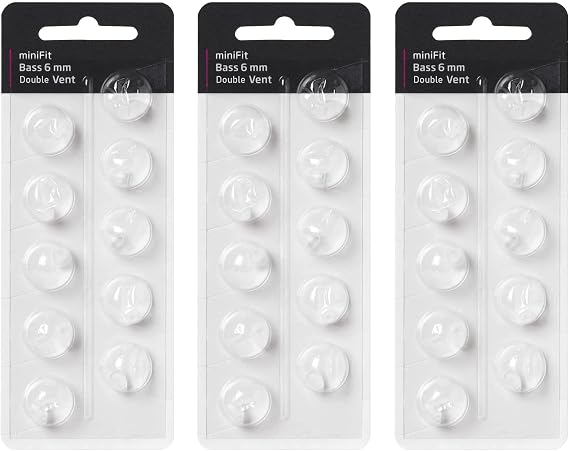 Hearing Aid Domes for Oticon Minifit Bass 6mm Double Vent (3 Packs), Universal Domes for Oticon Hearing Aid Supplies.