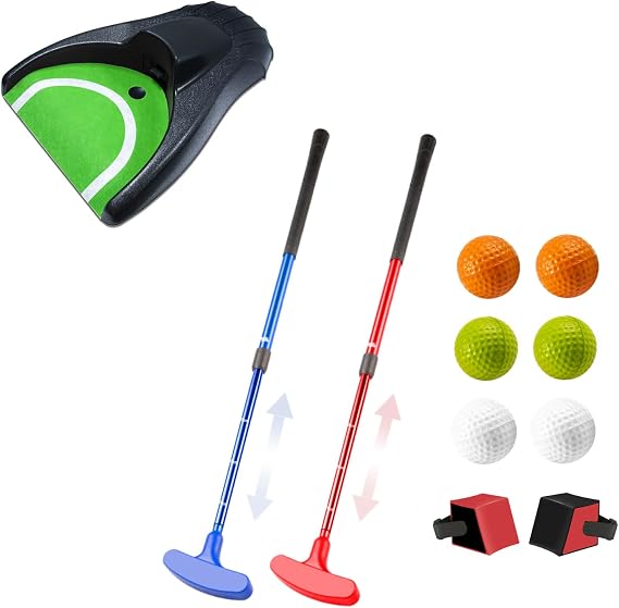 2 Pack Mini Golf Clubs and Putting Machine with Ball Return