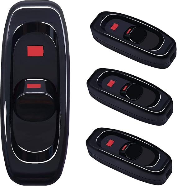mankk 4PCS Appliance Inline Cord Switch Black AC 250V 10A Heavy Duty Thru Switch On Off Lamp Bulb Wall Line Button Control Switch with Red LED Indicator Light GW320-BK