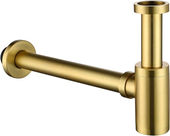 Bottle P Trap 1-1/4 Bathroom Brass Sink Drain Stopper, Lavatory Adjustable Basin Sink Waste Drain P-Trap Plumbing Kit, General US/CA Standard, Brushed Nickel Gold