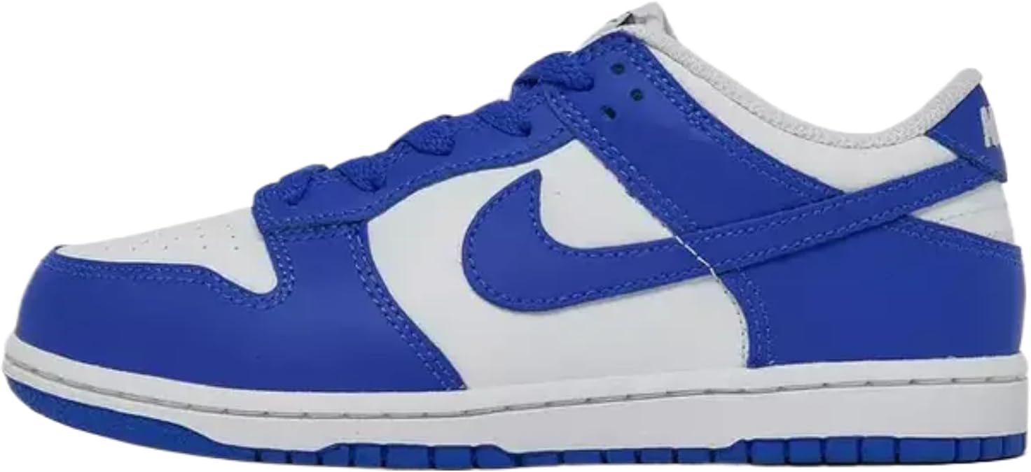 Dunk Low Preschool Basketball Shoes (White/Hyper Royal/Hyper Royal) (FB9108-131, Blue/White) Size 12
