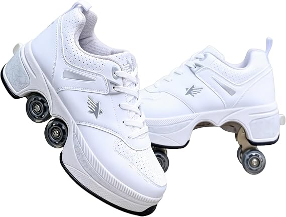 2-in-1 Convertible Roller Skate Shoes | Retractable Roller Skates for Girls Unisex | 4-Wheel Lightweight Sneakers for Kids Girls Boys & Women | Outdoor Wearable Skates with Wheels