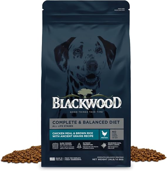Blackwood Complete Premium Dry Dog Food, Chicken Meal & Brown Rice, 24 lb | Complete & Balanced for All Life Stages, Omega 3 & 6 for Skin, Coat & Joints, Slow Cooked for Higher Nutrient Preservation