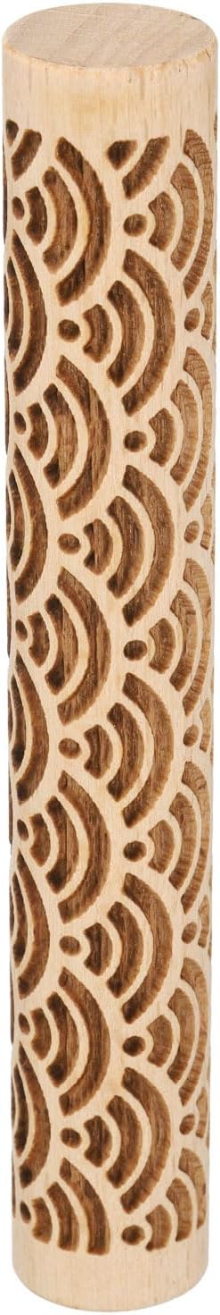 uxcell Wood Clay Roller 4" Water Wave Pattern Rolling Pin Wooden Roller Ceramic Tools Wood Texture Roller Clay Baking Fabric DIY