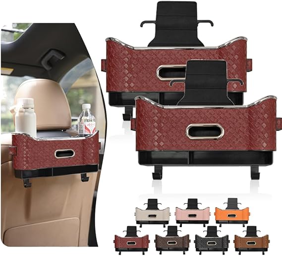Alkyne Car Seat Back Storage Box, 2025 New Multifunctional Car Backseat Organizer, Car Seat Back Tissue Holder with Purse Hook, Phone Tray, Cup Holder (2 Pcs Bordeaux Red)