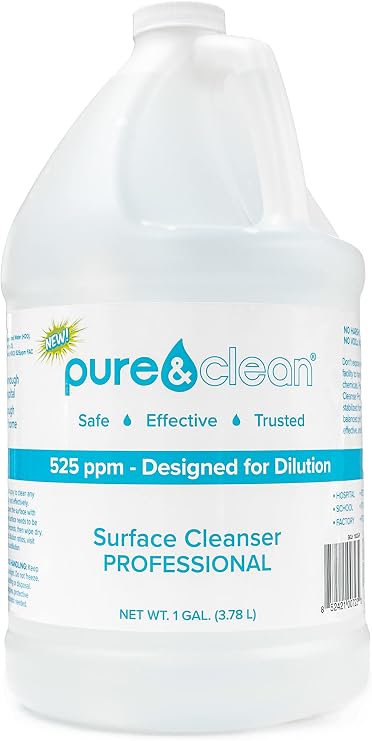 PURE & CLEAN Multi Surface Cleaner Hypochlorous Acid Cleaning Solution Powerful HOCl for Use On Most Any Surface All Purpose Cleaner Hospital Grade, Safe For Foggers, 1 Gallon