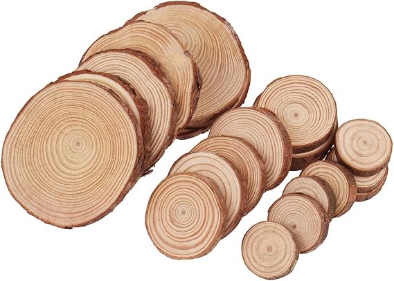 Natural Wood Slices, Tiberham 21 Pcs 1.2-3.9 Inches Unfinished Wooden Circles Round Rustic Wood with Bark, Solid Log Discs Craft Wood Kit for Arts DIY Crafts Christmas Home Decorations