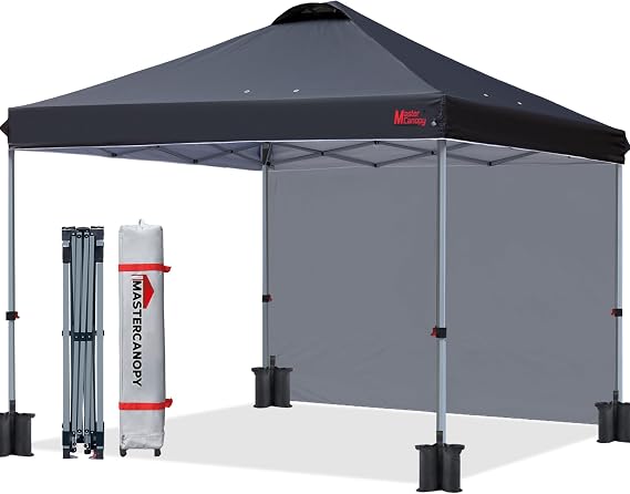 MASTERCANOPY 10x10 Durable Pop Up Canopy Tent with 1 Sidewall, Black