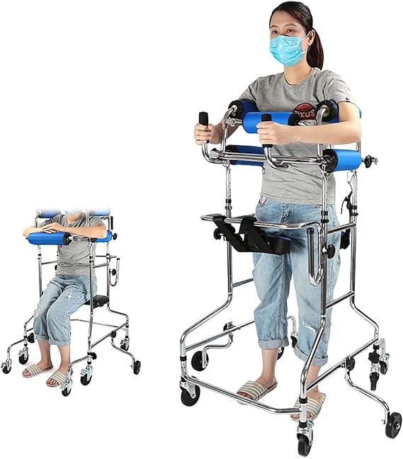 Walkers for Seniors, Adult Walker with Cerebral Palsy Hemiplegia Stroke Rehabilitation Standing Frame Walking Aid for The Disabled, 8 Wheel Walker with Seat, Height Adjustable,Women's