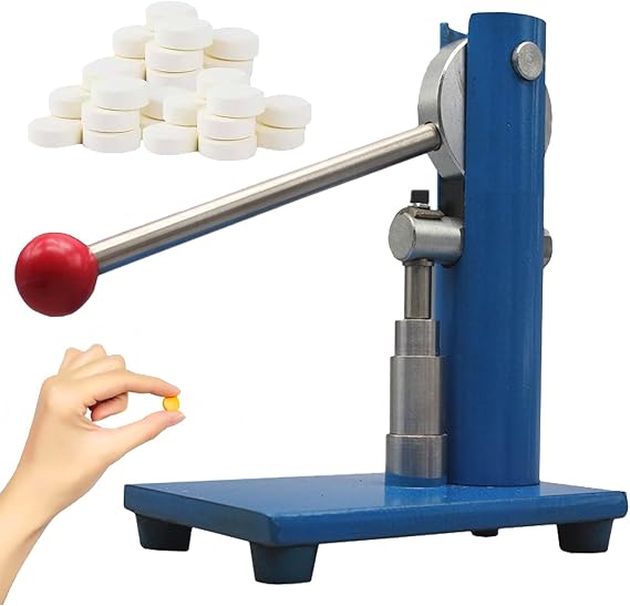 Tablet Press Machine - Manual Steel Single Punch Tool for Pill Stamping, 400kg Pressure, 6-12mm Tablets, Powder Tableting Maker