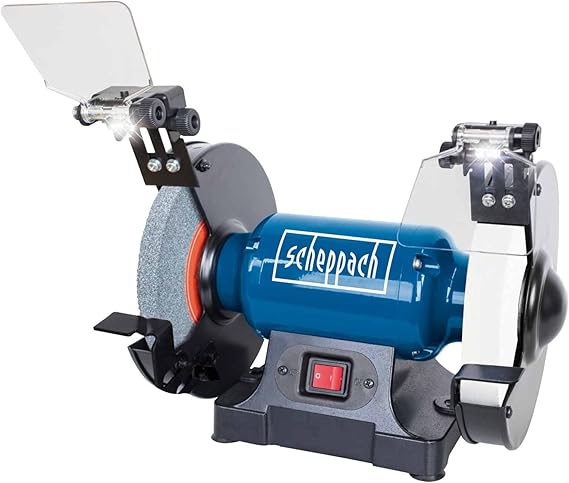 Scheppach 5903110901 SM200AL Mixed Turret | Power 500 W | Adjustable Spark Arrestor | Adjustable Tool Holder | Grinding Wheels 36 and 100 Grit Diameter 200 mm | LED | Grey Cast Iron Frame | Multiple