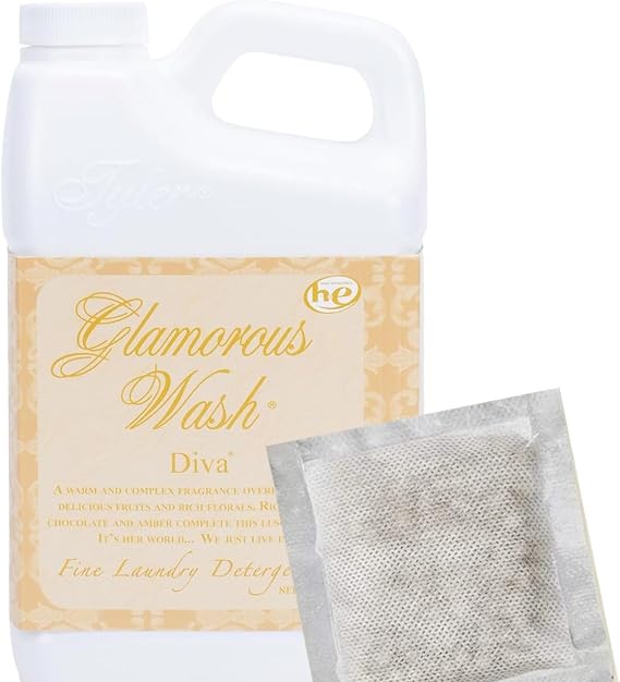 Tyler Glam Wash Laundry Detergent, Diva, Liquid, 128 Fl Oz HE Safe w/Dryer Sachet Pouch !! fl