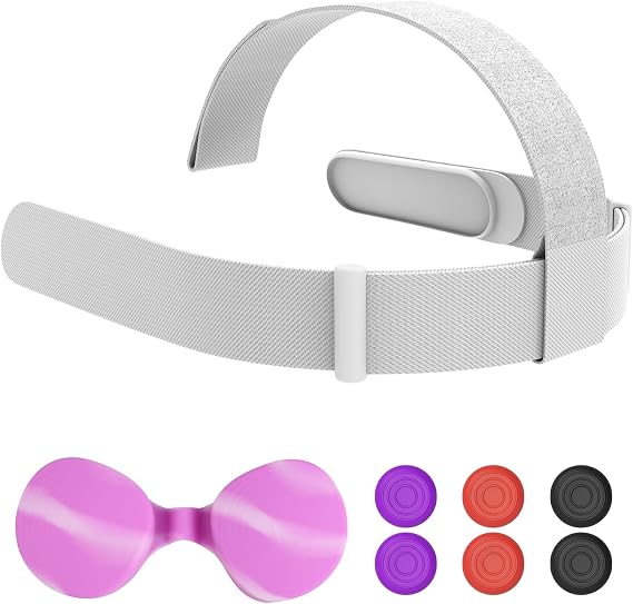 Head Strap Compatible with Oculus Quest 2, Original Replacement Meta Quest 2 Head Strap, with 4 Thumb Grip Cap and Lens Cover, Enhanced Comfort & Adjustable Non-Slip Design for Extended VR Sessions