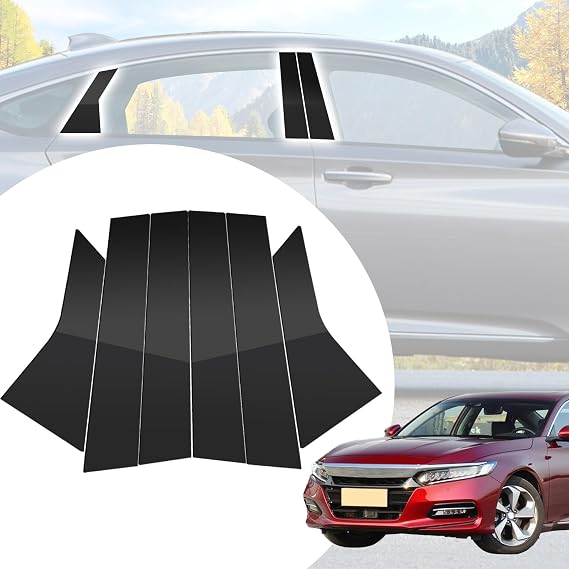 SKYLOTEC Window Pillar Cover Stickers for Honda Accord 2018-2021 | 10th Gen Accord Accessories, Door Window Posts Molding Cover, Panel B C Pillar Trim Sticker Kits 6pcs Glossy Black