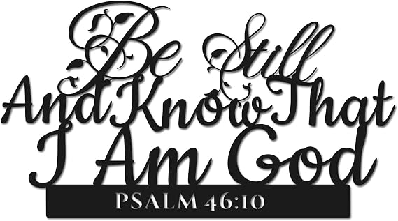 Psalm 46:10 Inspirational Scripture Metal Wall Sign - 16.5"X9" Inch Be Still and Know That I Am God Steel Bible Verse Wall Art Hangings and Holy Biblical Decor (Black)