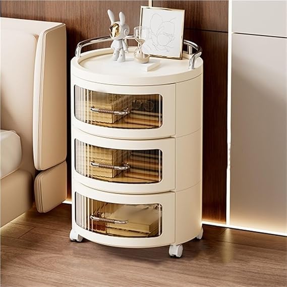 Multi-Layer Round Nightstand with Drawers Modular Plastic Storage Cabinet Removable Tiers Space-Saving End Table Creative idea