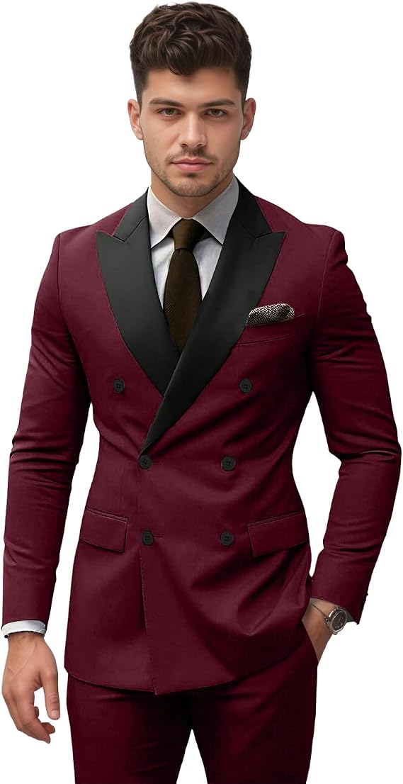 Suits for Men Slim Fit, Mens Double Breasted Suit 2 Piece Formal Tuxedo for Men Wedding Business Party Prom