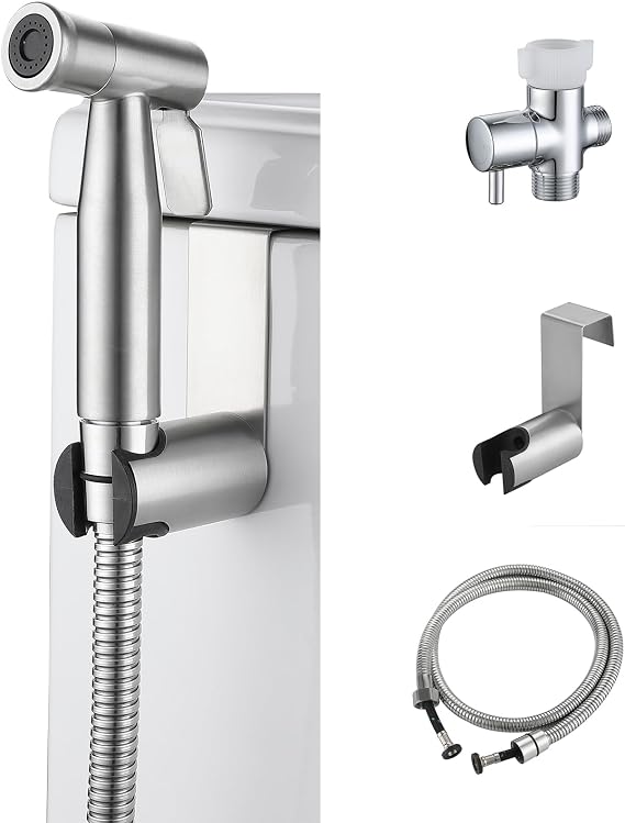 Handheld Bidet Sprayer for Toilet-Adjustable Water Pressure Jet Spray with Bidet Hose for Feminine Wash, New Premium Stainless Steel Muslim Shower Toilet Bidet Cloth Diaper Sprayer Set