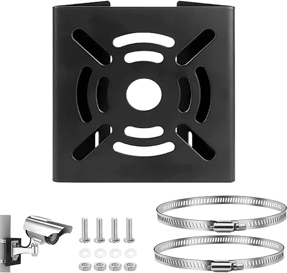 E-HORDE Universal Vertical Pole Mount Bracket for CCTV Security Camera, PTZ Dome Pole Wall Mounting Loop Bracket,Solid Metal Mounting Corner Bracket with 200mm Loops (1, Black)