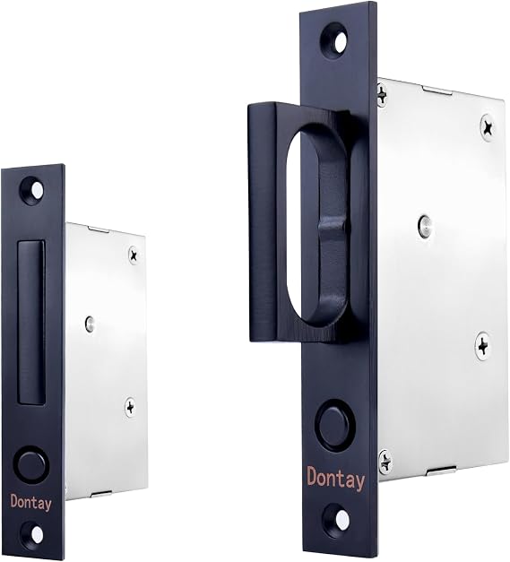 Dontay Pocket Door Edge Pull, Push Automatic Bounce Switch, Hidden Handle, Sliding Door Pull Hardware, Flush, Large Enough Pull Ring is Easier to Grasp and Use (1, Black)