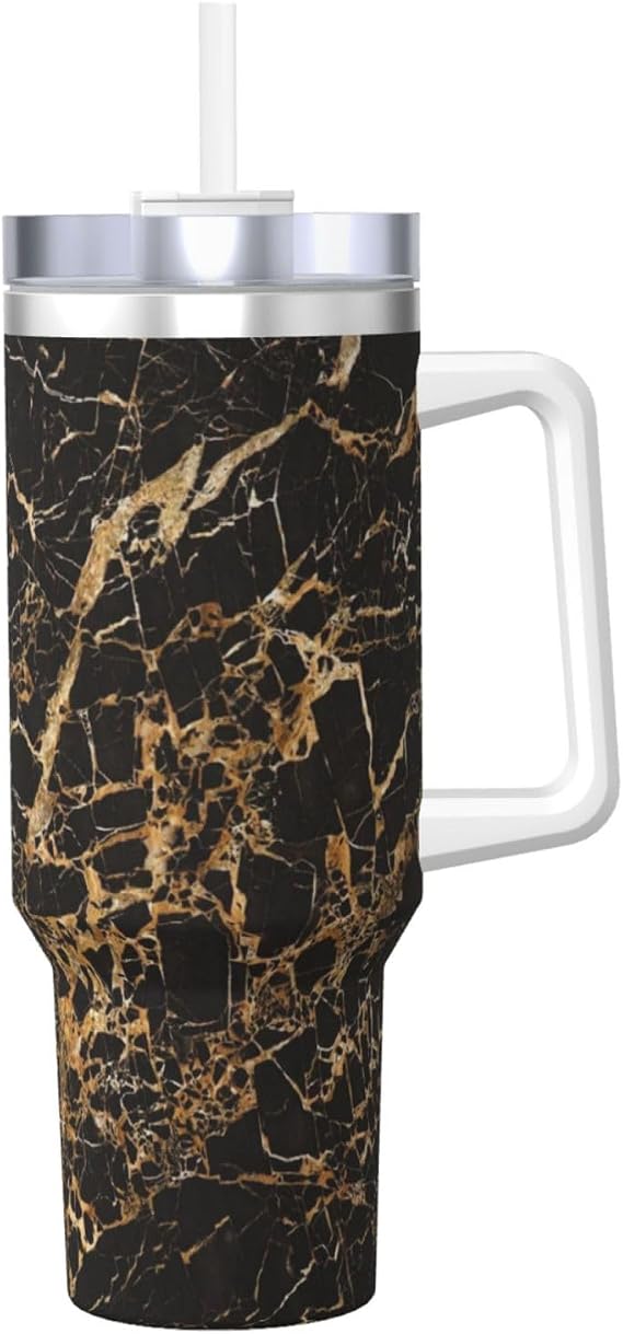 Golden Marble Pattern,40OZ Ice Bully Cup with Handle Stainless Steel Mug Water Bottle