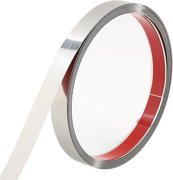 Trimold Stainless Steel Wall Molding Trim Peel and Stick, Flexible Self-Adhesive Metal Trim for Ceiling, Mirror Frame and More, Mirror-Like Finish Metallized Silver