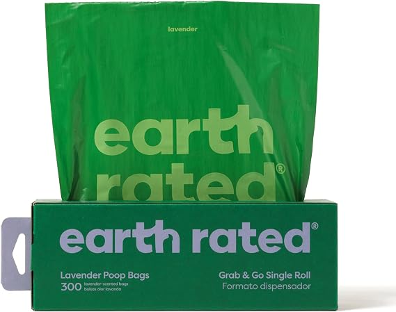 Earth Rated 300-Count Dog Waste Bags Biodegradable Lavender-Scented Pooh Bags on a Single Roll for Pantries (not on small rolls)