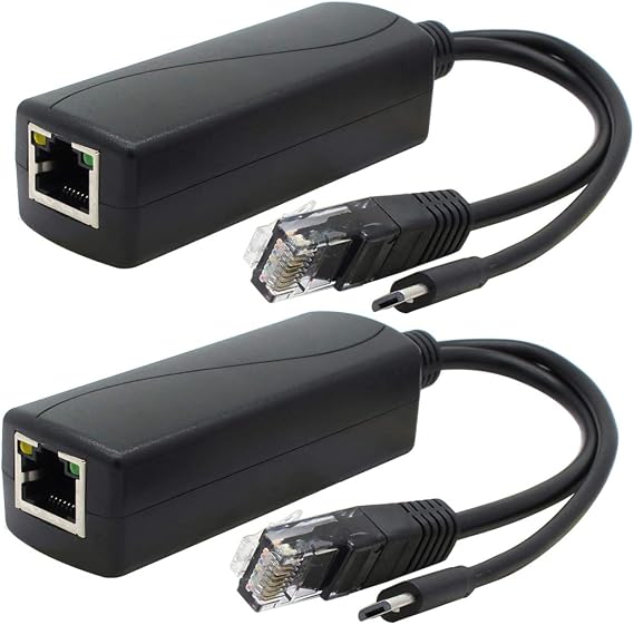 ANVISION 2-Pack Gigabit PoE Splitter, 48V to 5V 2.4A Micro USB Ethernet Adapter, Compatible with Raspberry Pi 3B+, IP Camera and More
