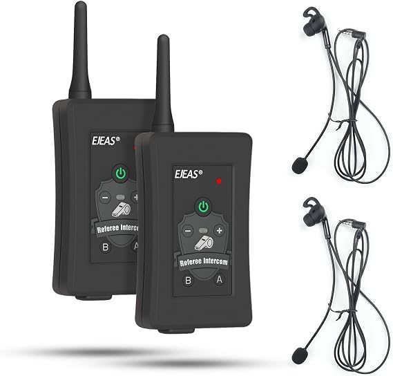EJEAS FBIM Professional Football Referee Bluetooth Intercom, 850mAh Full-Duplex 1500M Wireless Bluetooth Interphone with Noise Reduction Function for Soccer and Handball Referees (2 Pack)